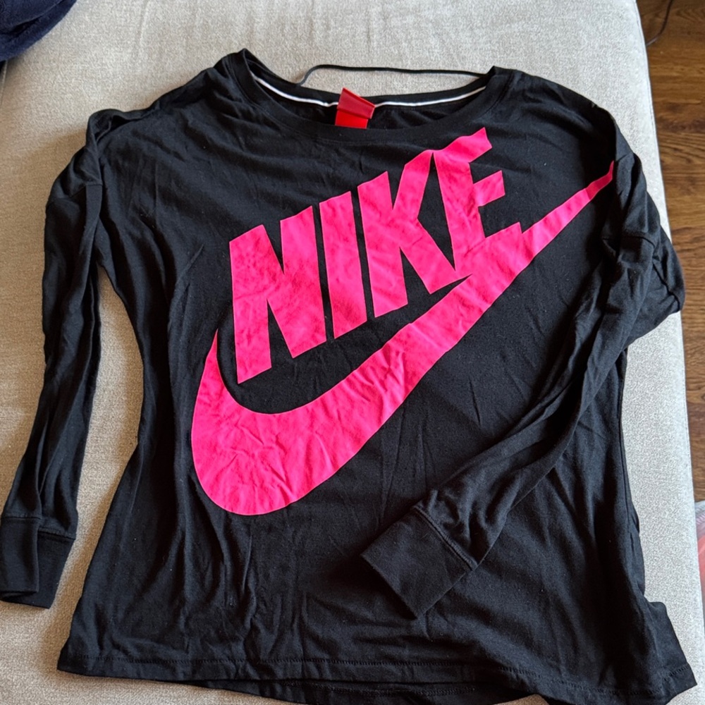 Nike Black Long Sleeve with Vibrant Pink Logo